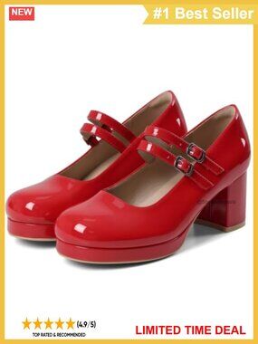 Mary Jane Pumps Double Strap Chunky Block Heel Round Toe Faux Leather